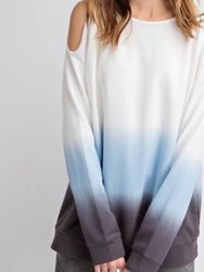 Tie Dyed Terry Cold Shoulder Top - Blue