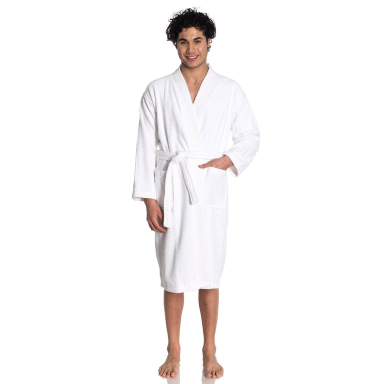 Kimono Turkish Cotton Unisex Bathrobe - White