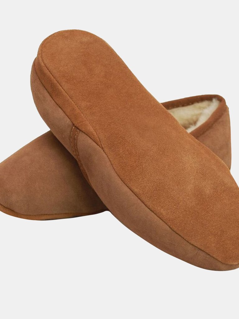 Mens Full Sheepskin Turn Slippers - Chestnut