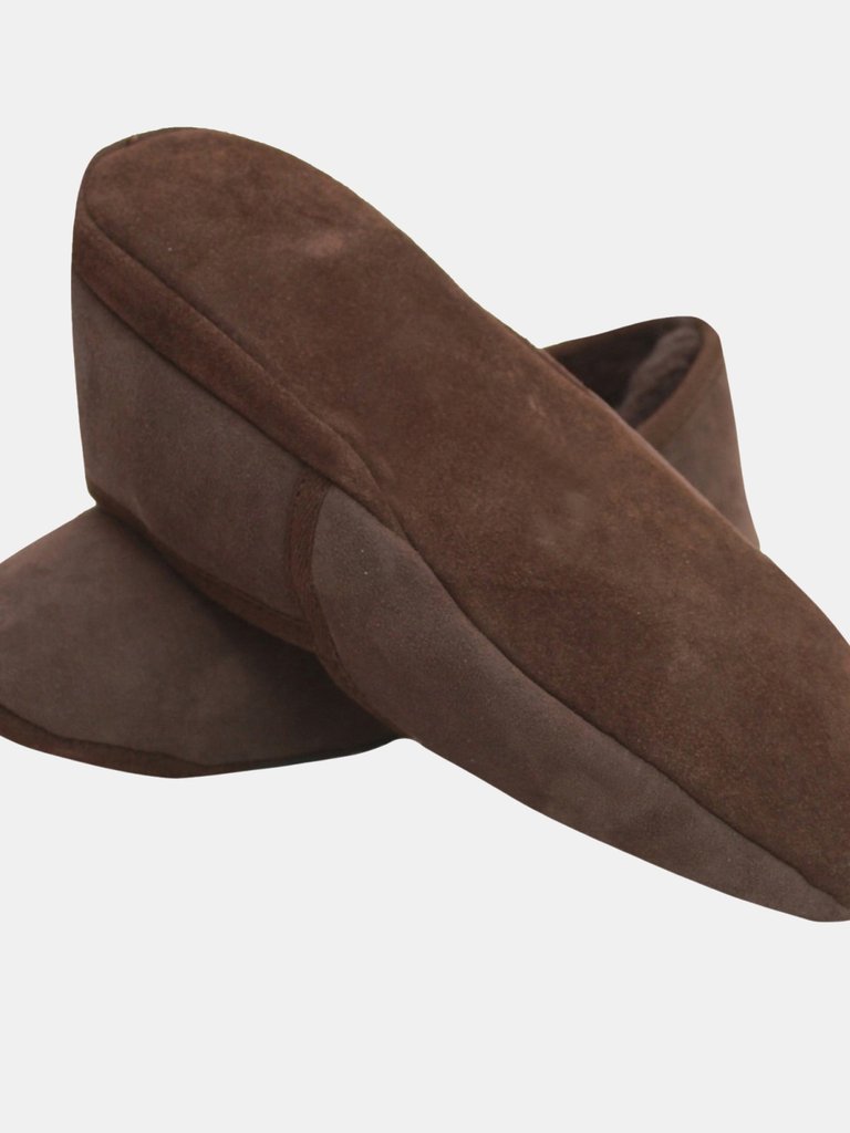 Mens Full Sheepskin Turn Slippers - Chocolate