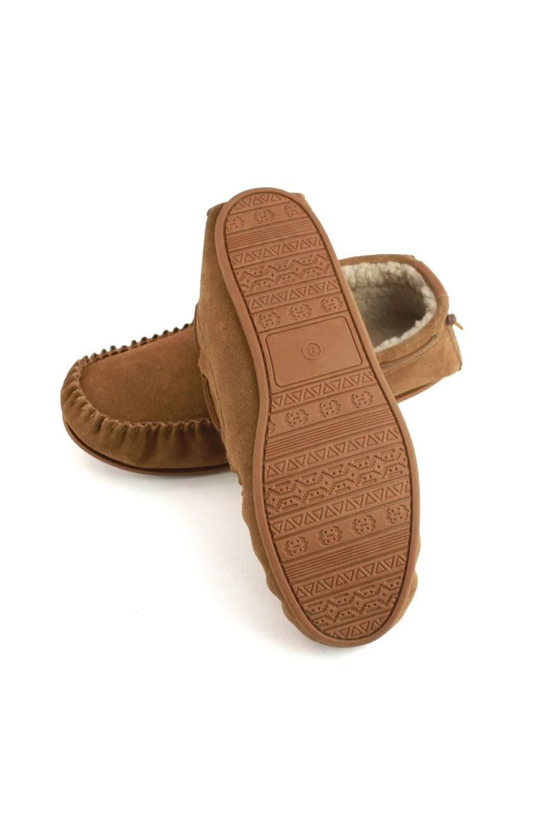 Mens Owen Berber Suede Moccasins - Chestnut