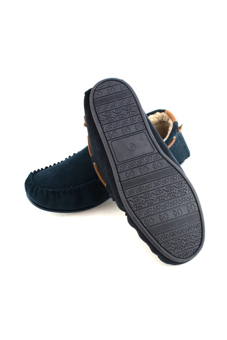 Mens Owen Berber Suede Moccasins - Navy