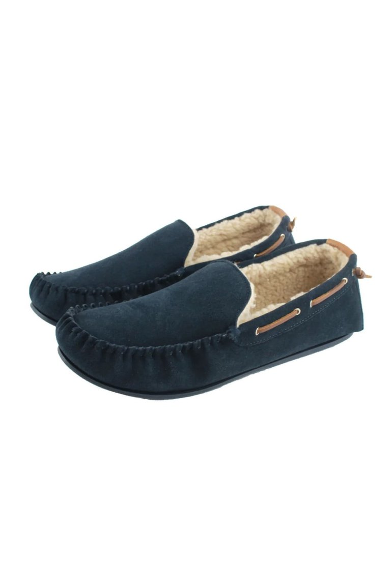 Mens Owen Berber Suede Moccasins - Navy - Navy