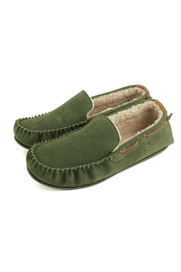 Mens Owen Berber Suede Moccasins - Olive - Olive