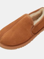 Mens Sheepskin Lined Hard Sole Slippers - Chestnut - Chestnut