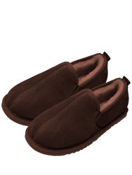 Mens Sheepskin Lined Hard Sole Slippers - Chocolate