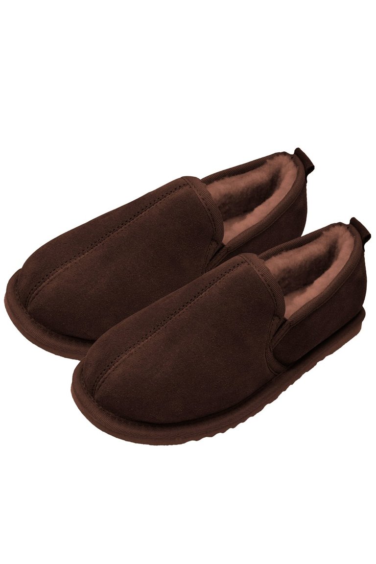 Mens Sheepskin Lined Hard Sole Slippers - Chocolate