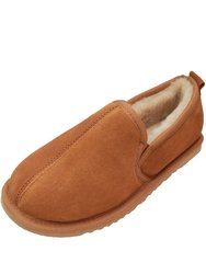 Mens Sheepskin Lined Soft Suede Sole Slippers - Chestnut - Chestnut