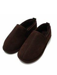 Mens Sheepskin Lined Soft Suede Sole Slippers - Chocolate