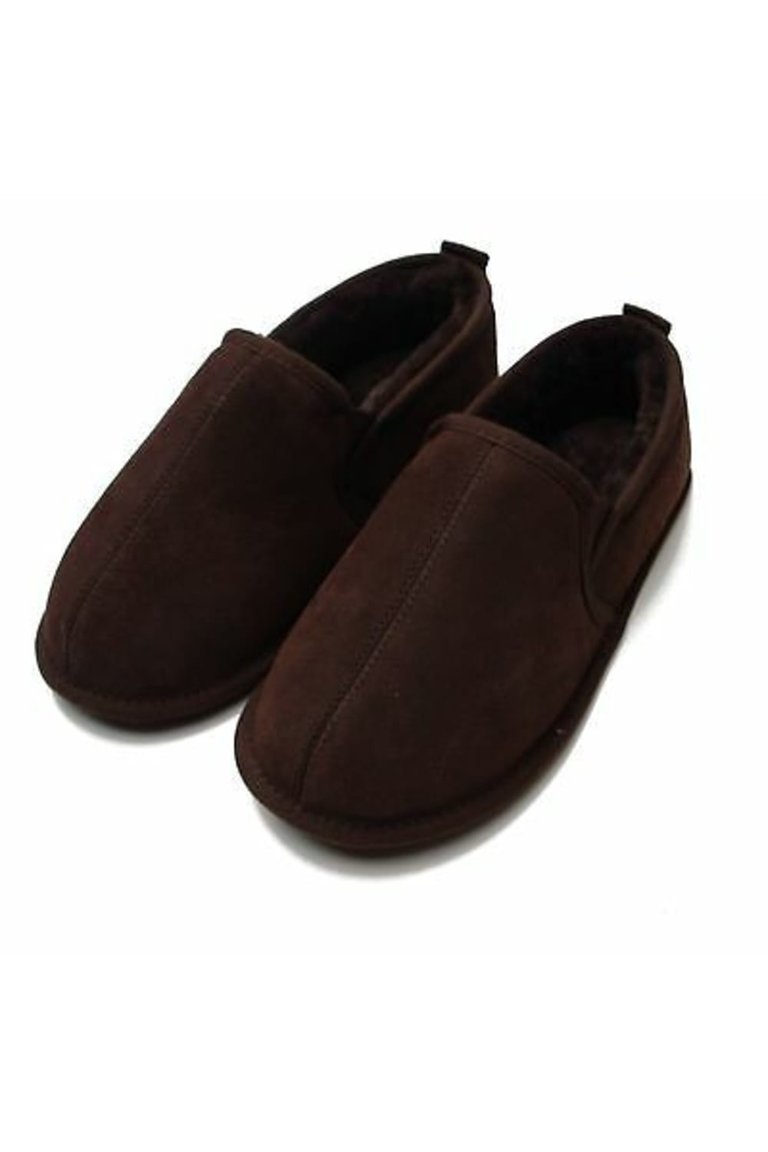 Mens Sheepskin Lined Soft Suede Sole Slippers - Chocolate