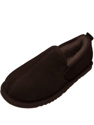 Mens Sheepskin Lined Soft Suede Sole Slippers - Chocolate - Chocolate