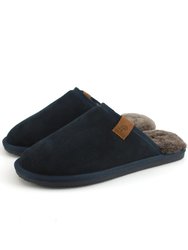 Mens Tipped Sheepskin Slippers - Navy - Navy