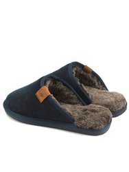 Mens Tipped Sheepskin Slippers - Navy