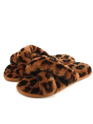 Womens/Ladies Delilah Leopard Print Sheepskin Slippers - Brown/Black