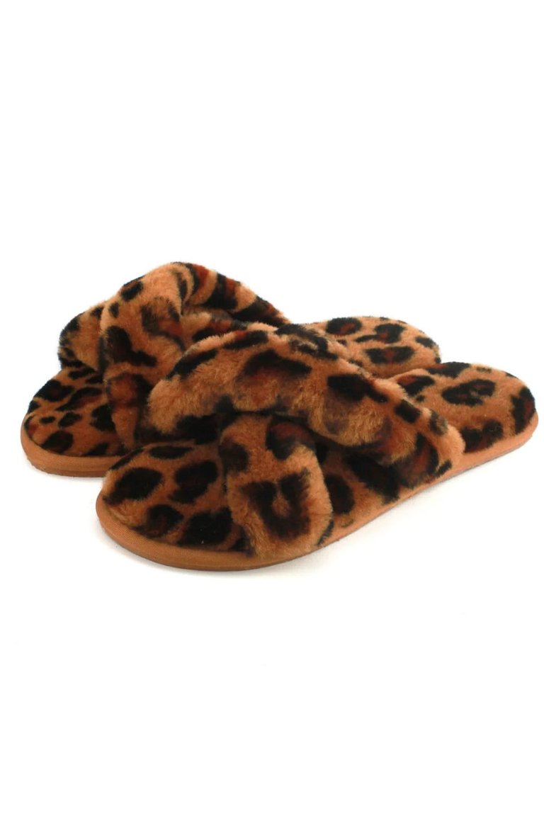 Womens/Ladies Delilah Leopard Print Sheepskin Slippers - Brown/Black