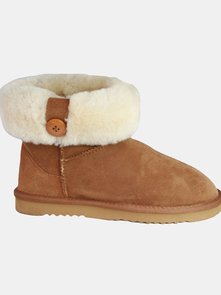 Womens/Ladies Freya Cuff And Button Sheepskin Boots - Chestnut - Chestnut