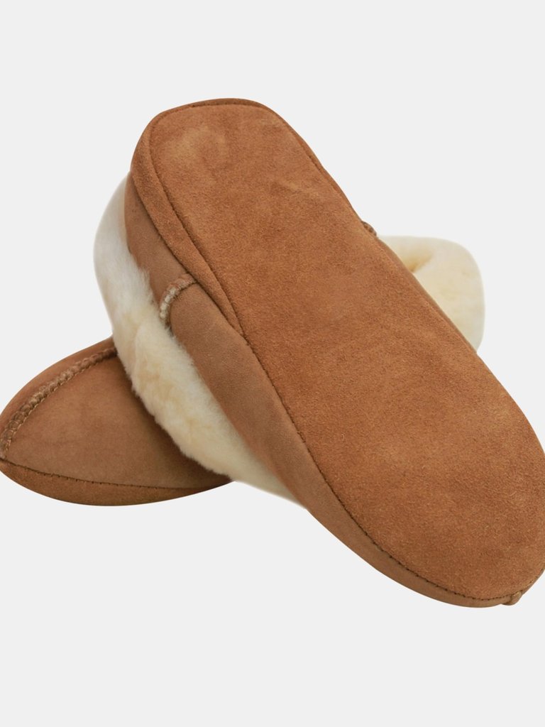 Womens/Ladies Full Sheepskin Turn Slippers (Chestnut)