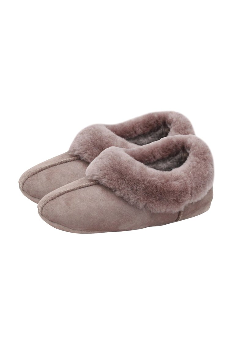 Womens/Ladies Full Sheepskin Turn Slippers - Mink