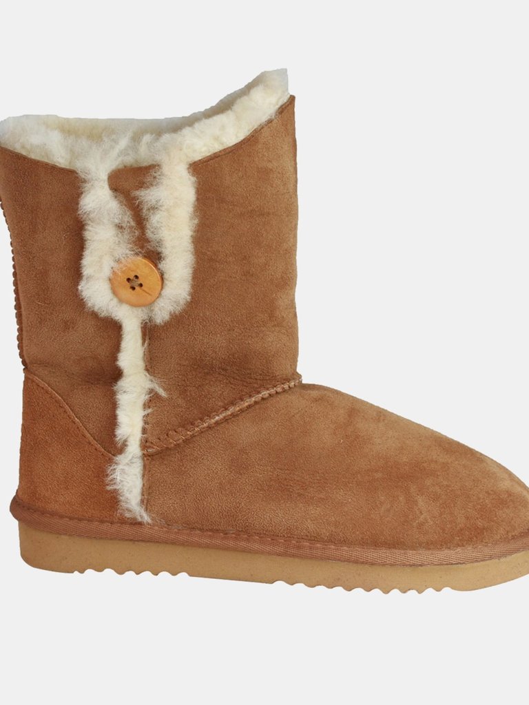 Womens/Ladies Lacey Sheepskin Button Boots- Chestnut - Chestnut