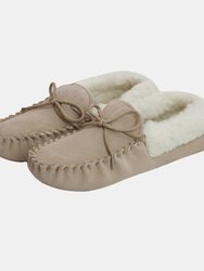 Womens/Ladies Soft Sole Wool Lined Moccasins- Camel