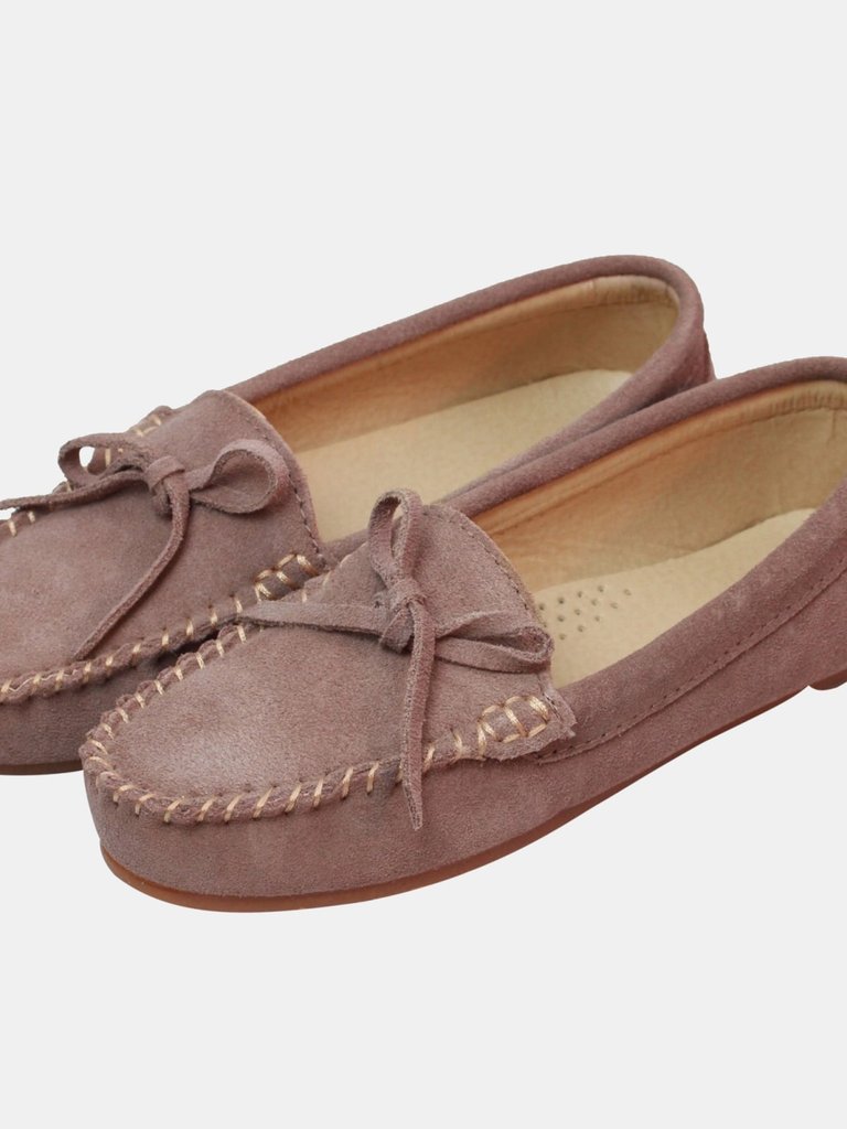 Womens/Ladies Suede Moccasins - Mink