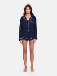 Gisele Long Sleeve & Short PJ Set - Navy/Ivory