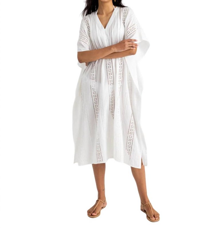 Eyelet Maxi Caftan In White - White