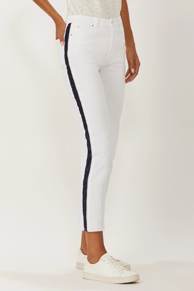 Limited Edition La Cienega Side Detail Cropped Jean - White/Navy