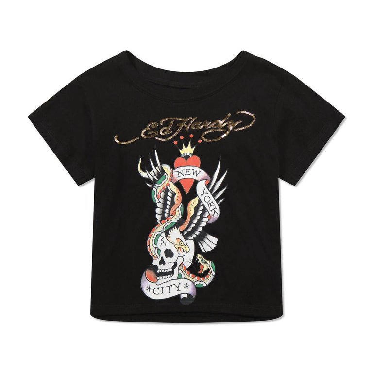 Nyc Skull Baby Tee In Black - Black