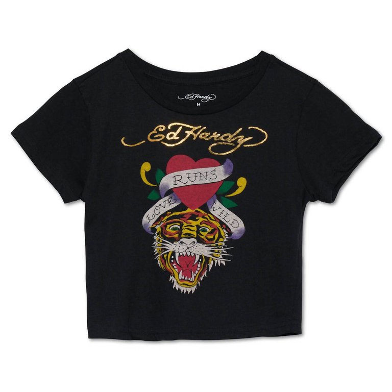 Tiger Heart Baby Tee In Black - Black