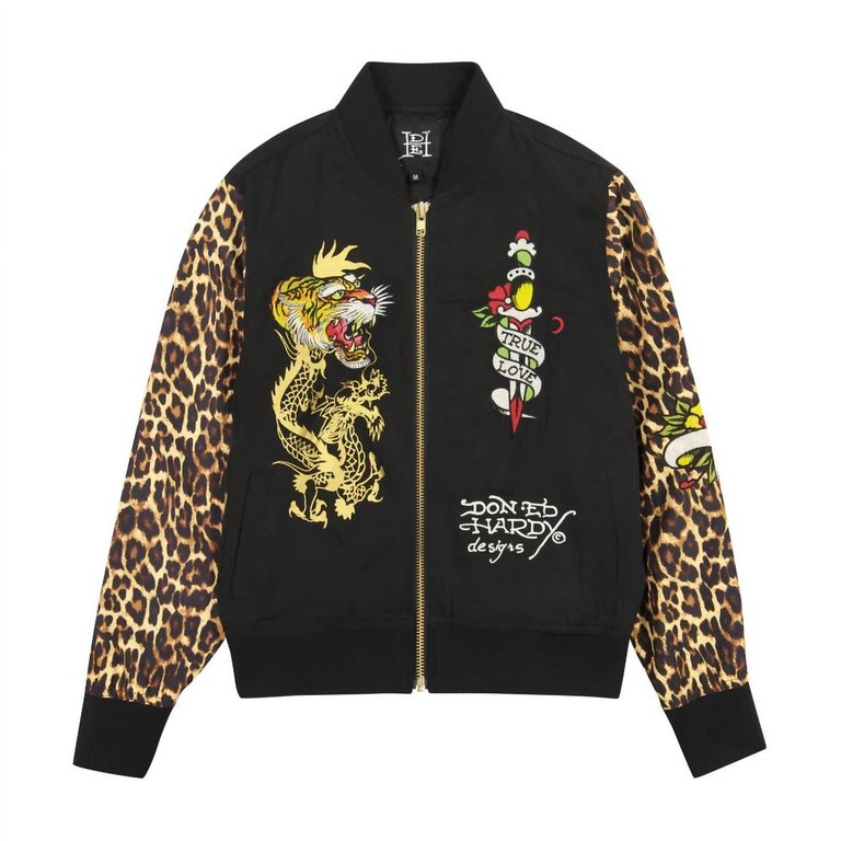 Women's Tiger Dagger Souvenir Jacket In Black Leopard - Black Leopard