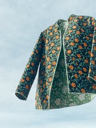 Nancy Reversible Quilted Jacket - Fern/Ivory Floral & Faded Black/Bright Clementine & Moss Floral