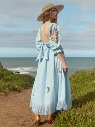 Jocelyn Puff Sleeve Fringe Dress - Light Prussian Blue/Multicolor