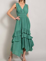 Smocked Ruffle Maxi Dress - Sage