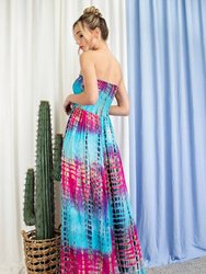 Tie Dye Strapless Smocked Maxi Dress