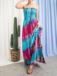 Tie Dye Strapless Smocked Maxi Dress - Multi