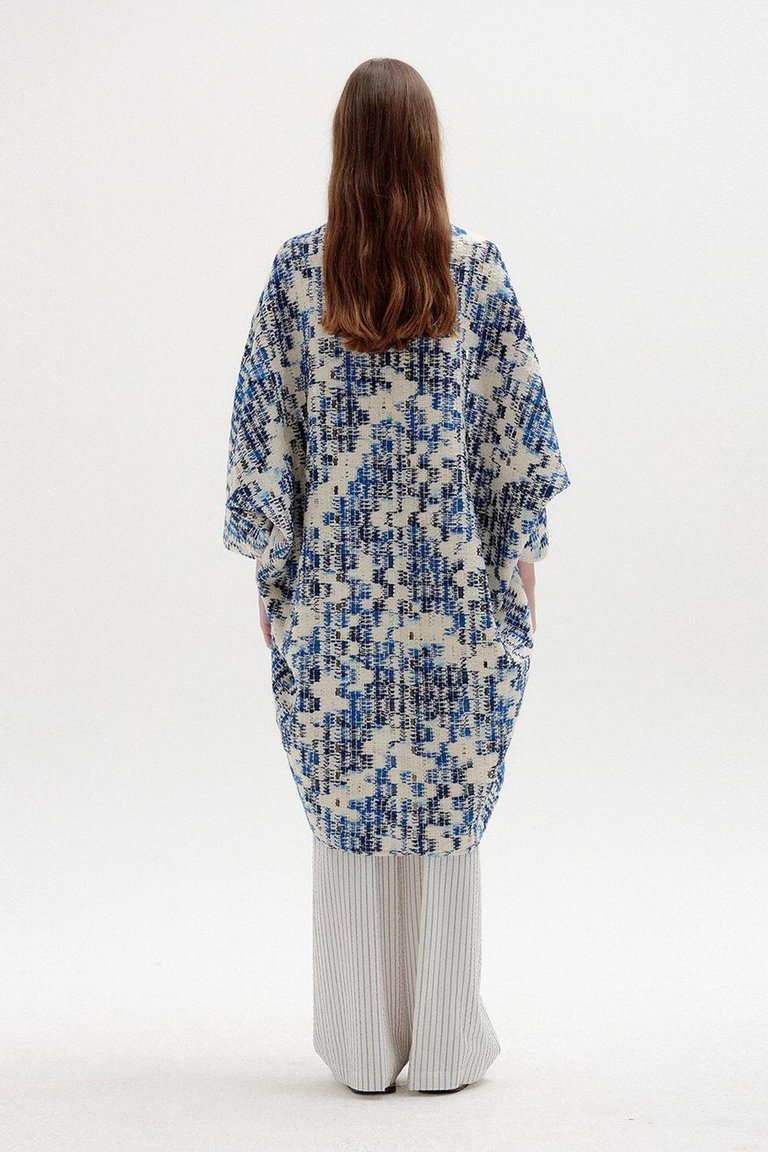 Saint Shawl Coat In Blue/ivory