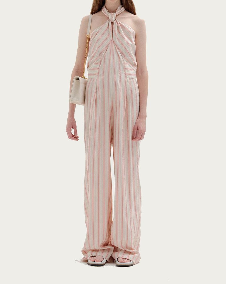 Siesta Haltered Jumpsuit In Pink Stripe - Pink Stripe