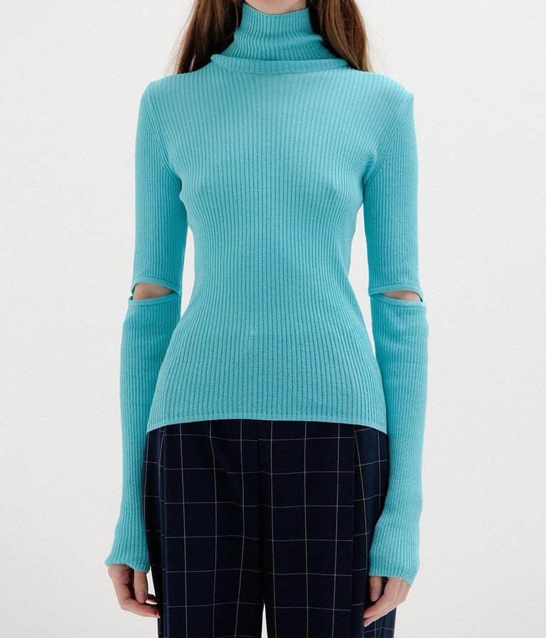 Solly Ribbed Knit Pullover Sweater In Sky Blue - Sky Blue