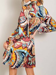 Abstract Print Tie Waist Wrap Mini Dress