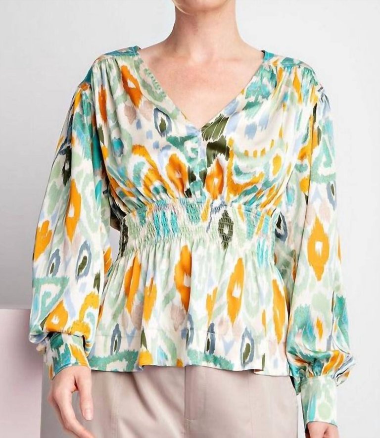 Bishop Sleeve Blouse In Green - Green