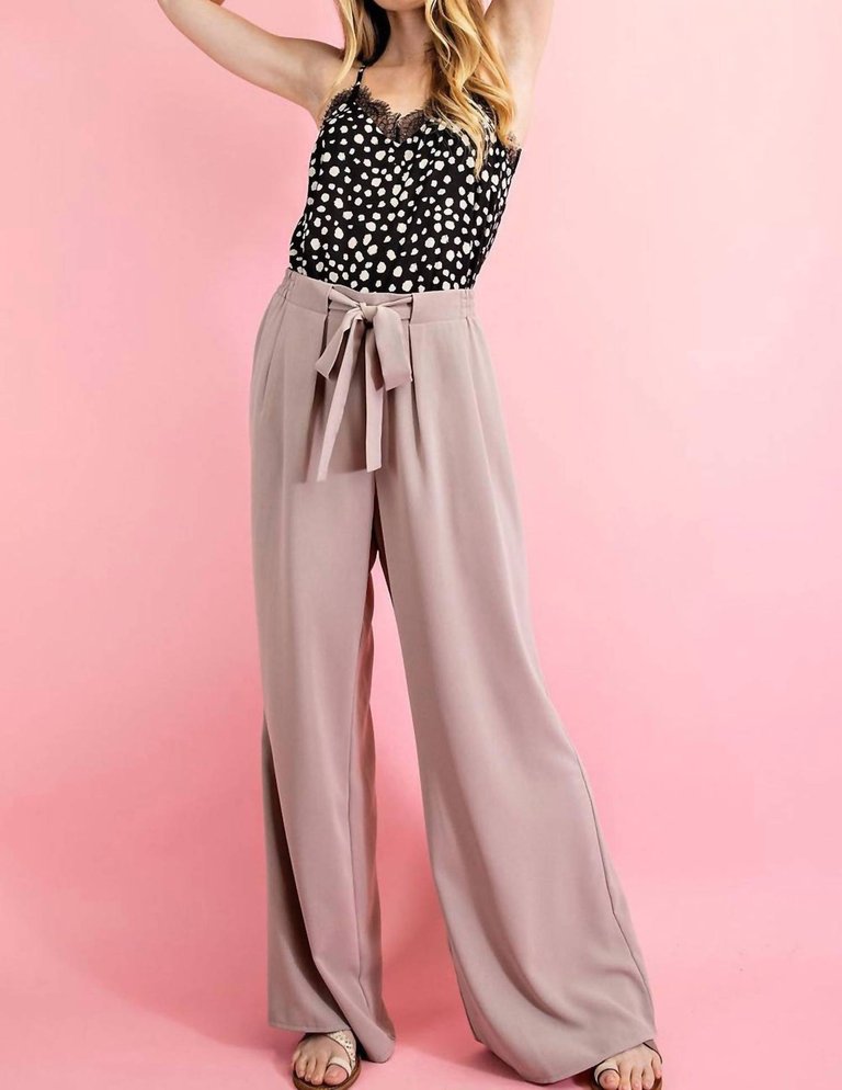 Ee:some Wide Leg Pants With Self Tie Belt In Taupe - Taupe