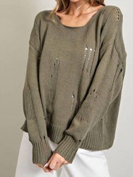 Elena Distressed Sweater - Dry Herb