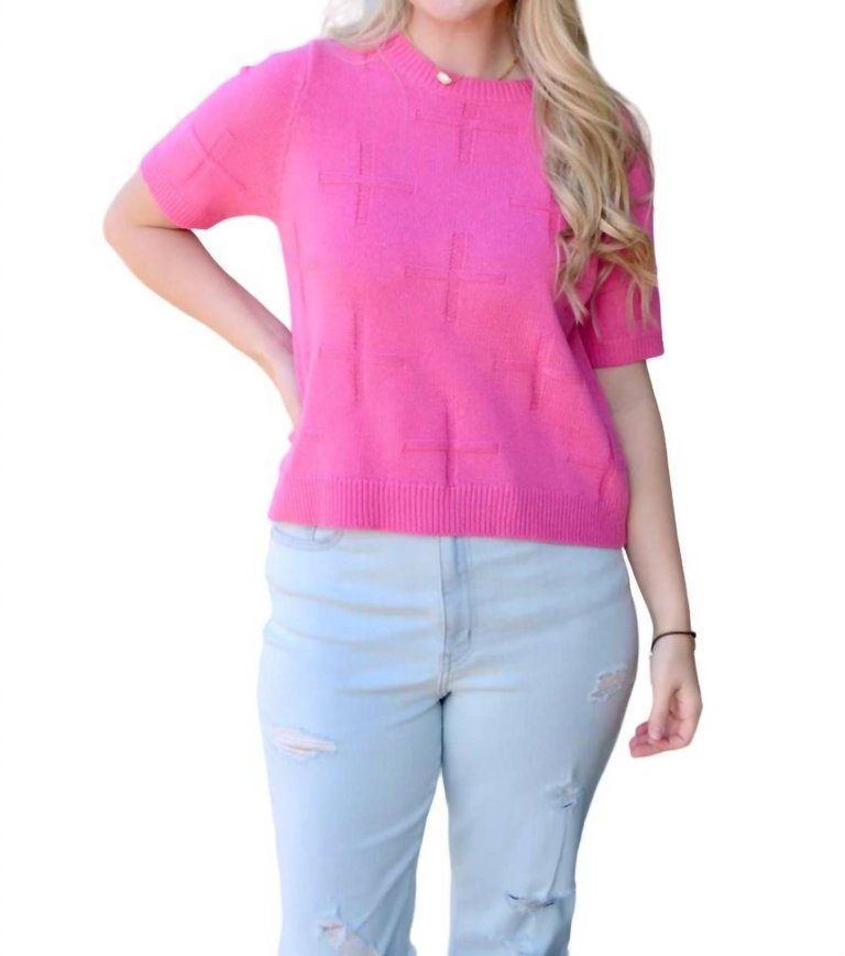 Hayden Short Sleeve Sweater In Pink - Pink