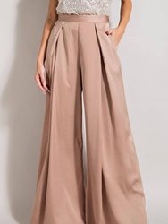 High Waist Pleated Wide Leg Pants - Champagne