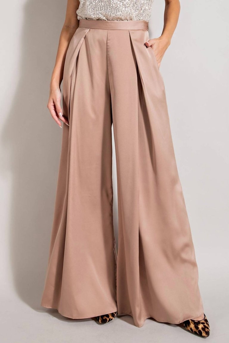 High Waist Pleated Wide Leg Pants - Champagne