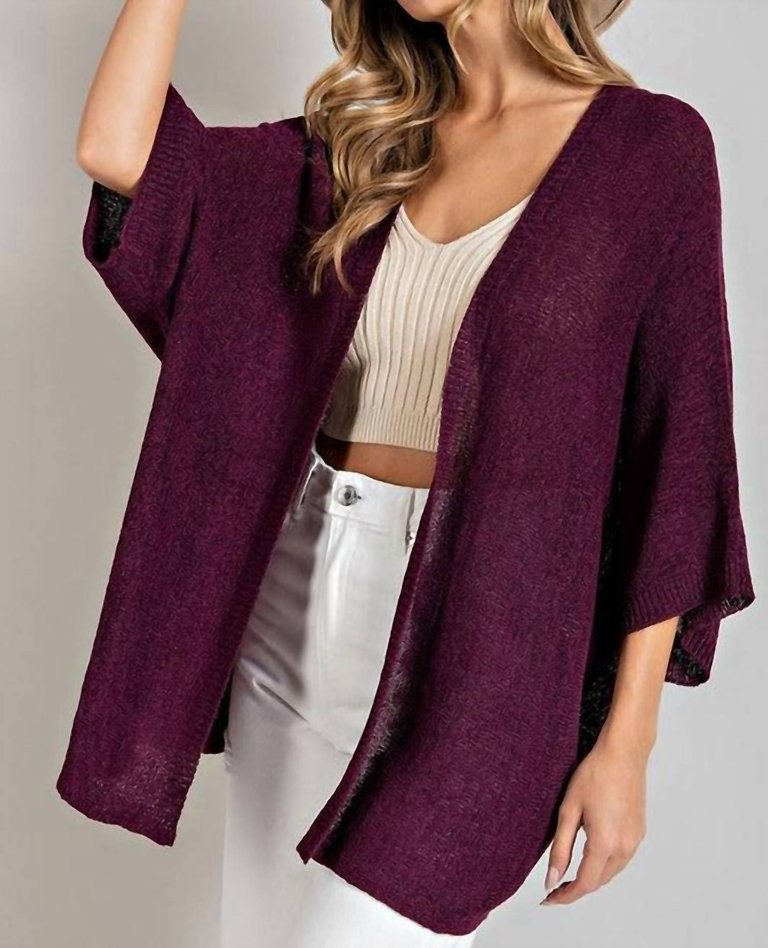 Kimono Style Slouchy Cardigan In Plum - Plum