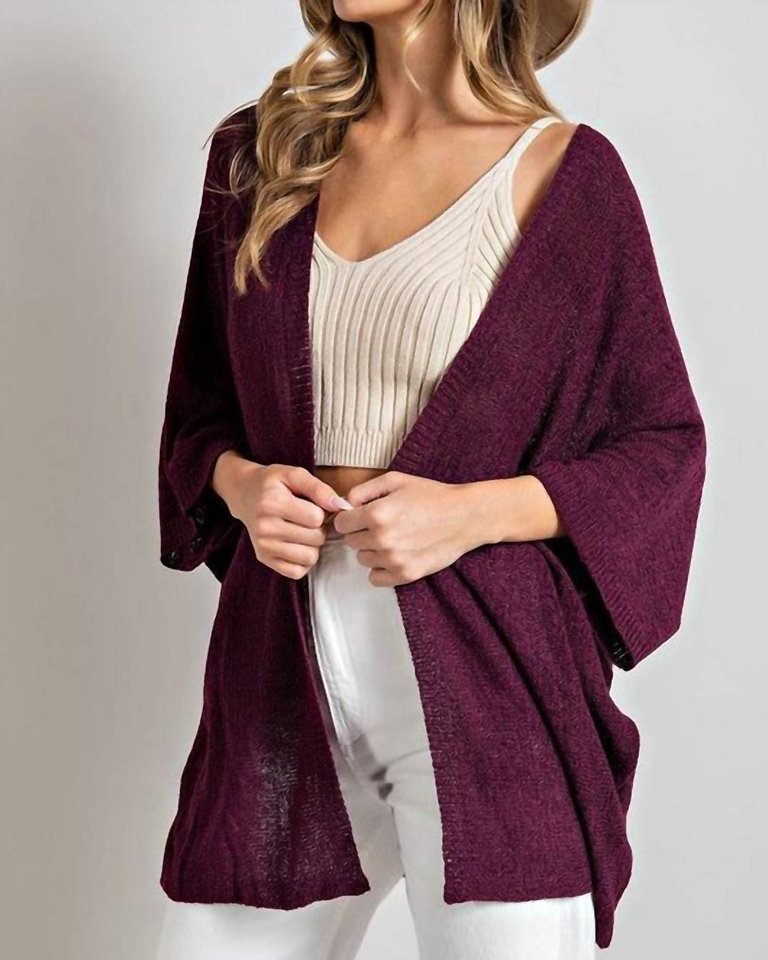 Kimono Style Slouchy Cardigan In Plum