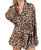 Long Sleeve Wrap Romper In Leopard Print Satin - Leopard Print Satin