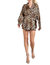 Long Sleeve Wrap Romper In Leopard Print Satin